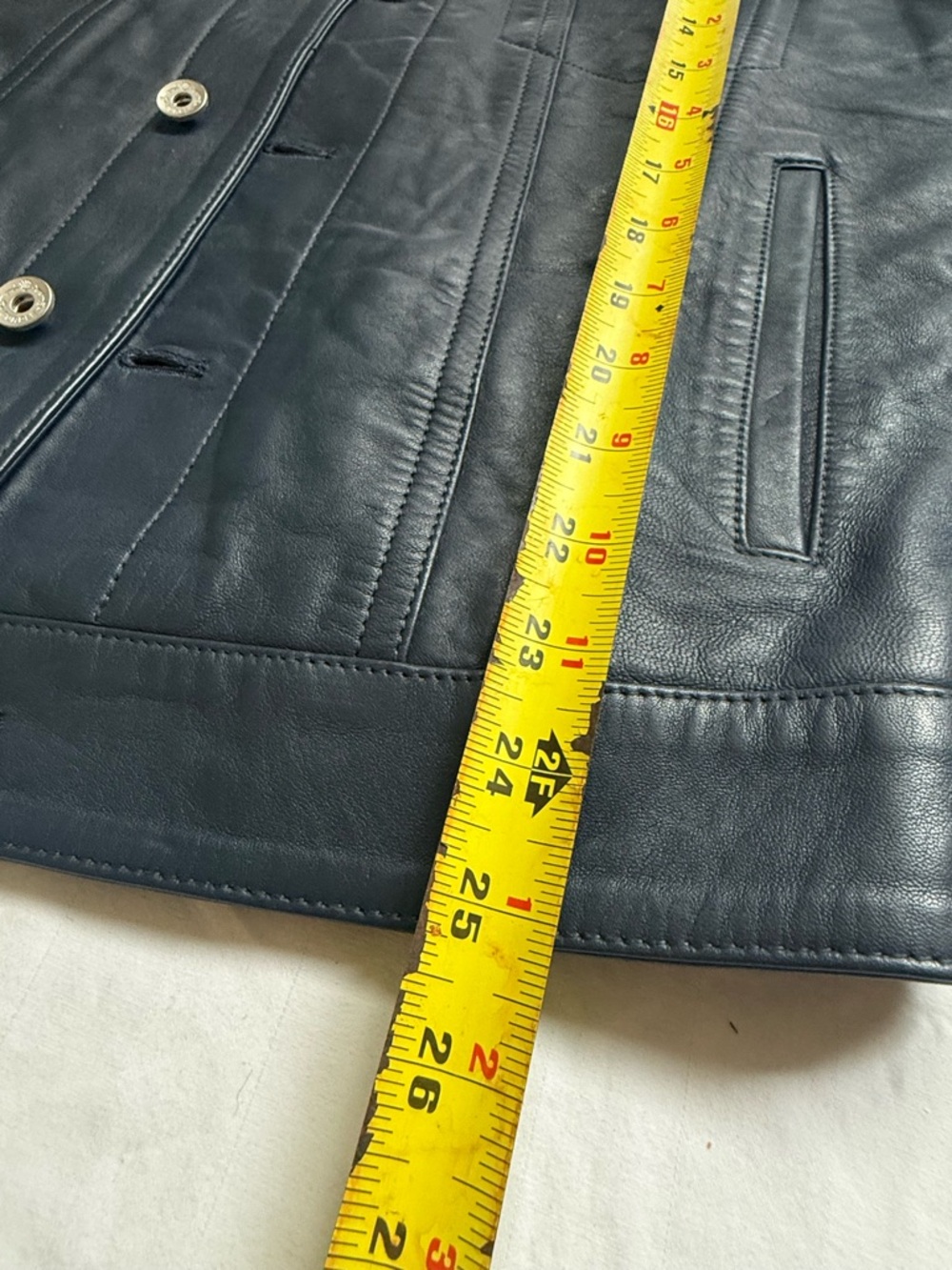 Purple Brand Luxury Navy Trucker/Bomber Jacket 100% Lamb Leather Men’s Sz S - Picture 7 of 11